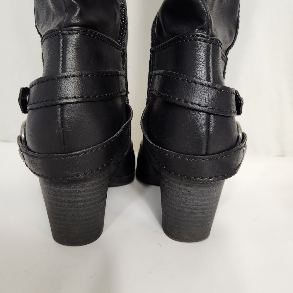 American Rag Co AEBONI Womens Black Knee High Boots Sz 5M Block Heel Harness Zip - Picture 6 of 16